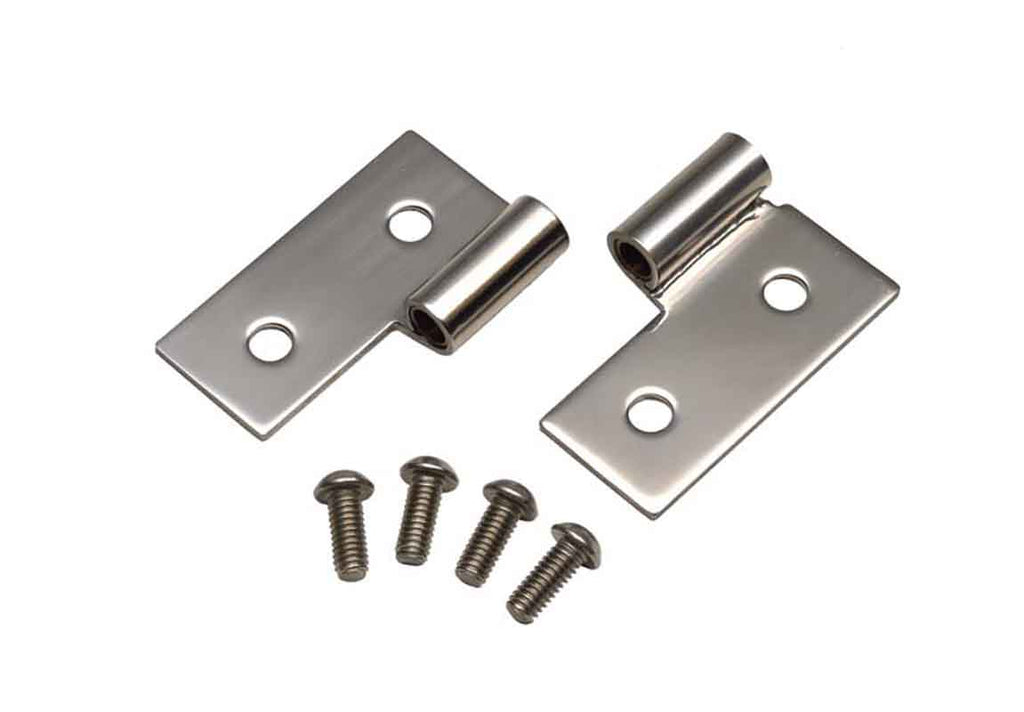 Kentrol T-304 stainless steel hinges for Jeep Wrangler CJ, YJ & TJ, showcasing the polished stainless steel 