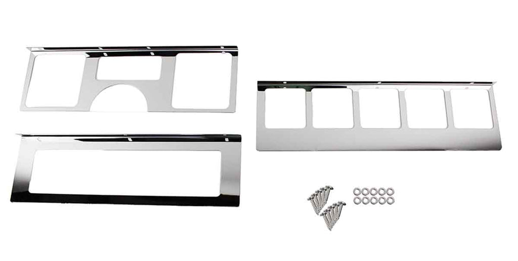 Kentrol T-304 stainless-steel dash overlay for Jeep Wrangler YJ, showcasing the polished stainless-steel