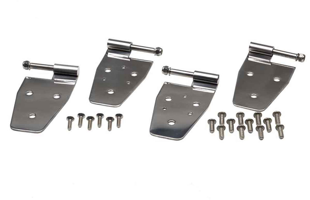 Kentrol T-304 stainless steel hinges for Jeep Wrangler TJ, showcasing the polished stainless steel