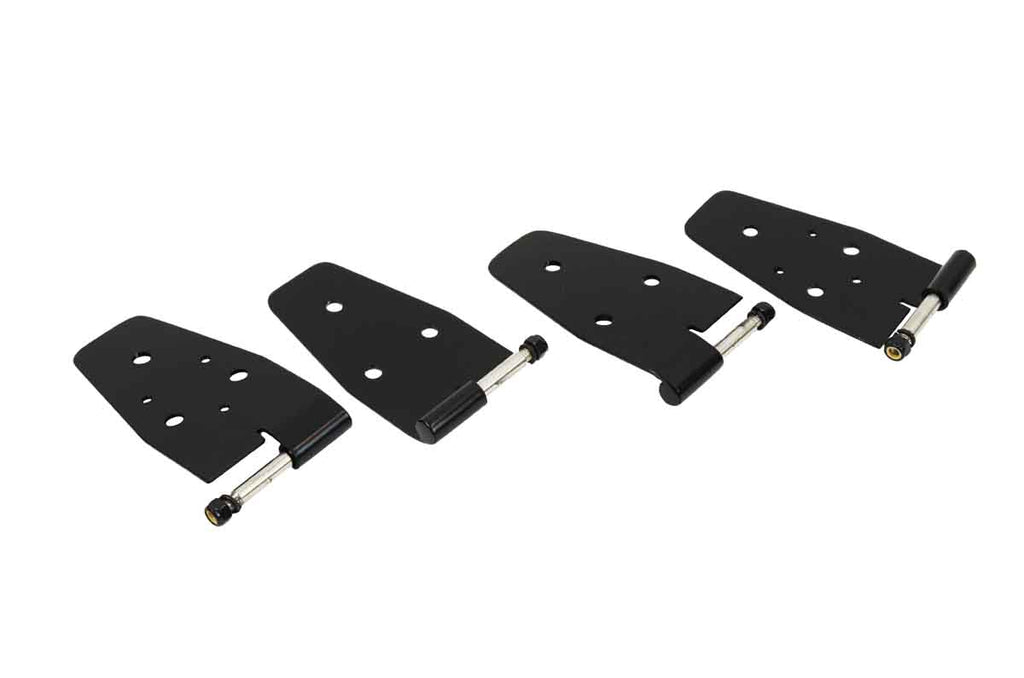 Kentrol T-304 stainless steel hinges for Jeep Wrangler TJ, showcasing the black powder coated stainless steel 