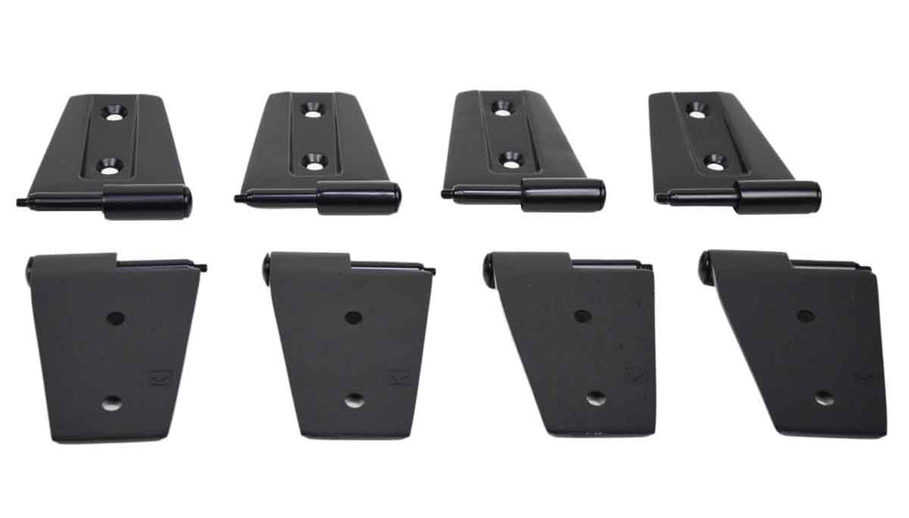 Kentrol T-304 stainless steel hinges for Jeep Wrangler JK, showcasing the textured powder coat finish.
