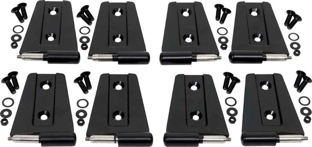 Kentrol T-304 stainless steel hinges for Jeep Wrangler JK, showcasing the textured powder coat finish.