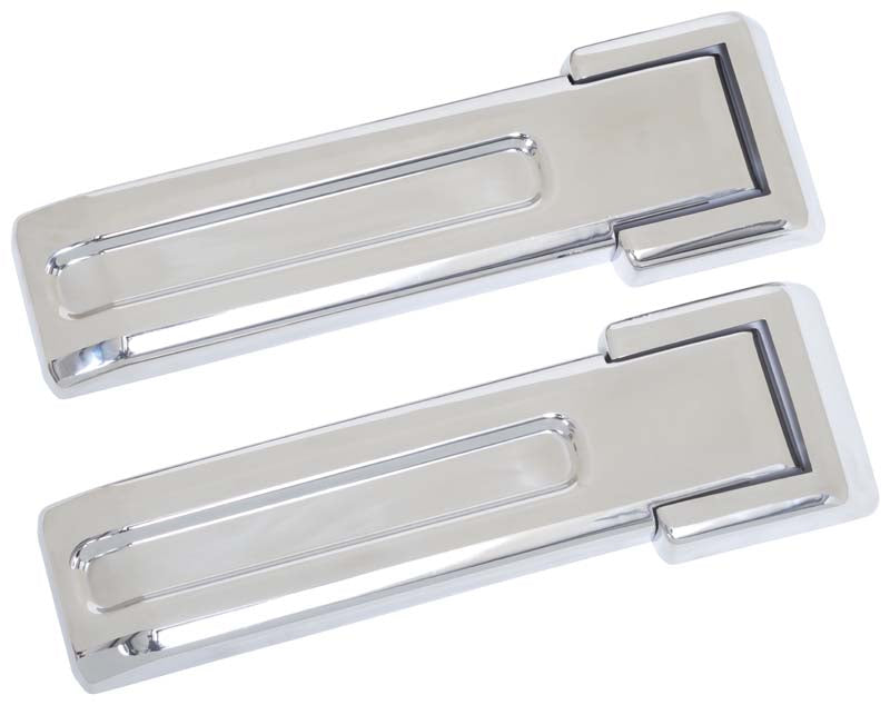 Kentrol T-304 stainless steel tailgate hinges for Jeep Wrangler JK, showcasing the polished stainless steel