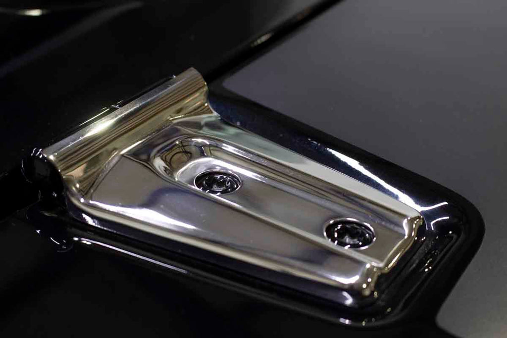 Close-up shot of one Kentrol Hinge Overlay For 2007-2018 Jeep Wrangler 30019 installed to the vehicle