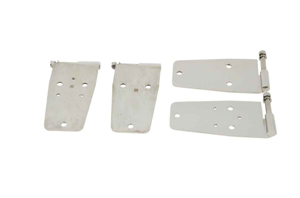 Kentrol T-304 stainless steel hinges for Jeep Wrangler YJ and CJ, showcasing the polished stainless steel 