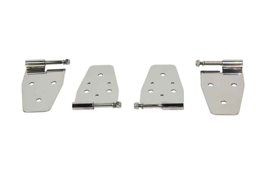 Kentrol T-304 stainless steel hinges for Jeep Wrangler YJ, showcasing the polished stainless steel.