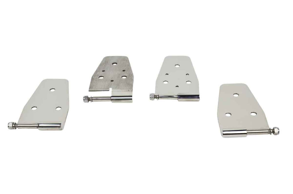 Kentrol T-304 stainless steel hinges for Jeep Wrangler YJ, showcasing the polished stainless steel.