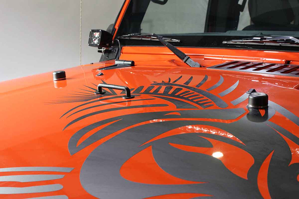 Opposing side view of the Kentrol Hood Bumpers 1997-2018 Jeep Wrangler 30506 installed to the vehicle