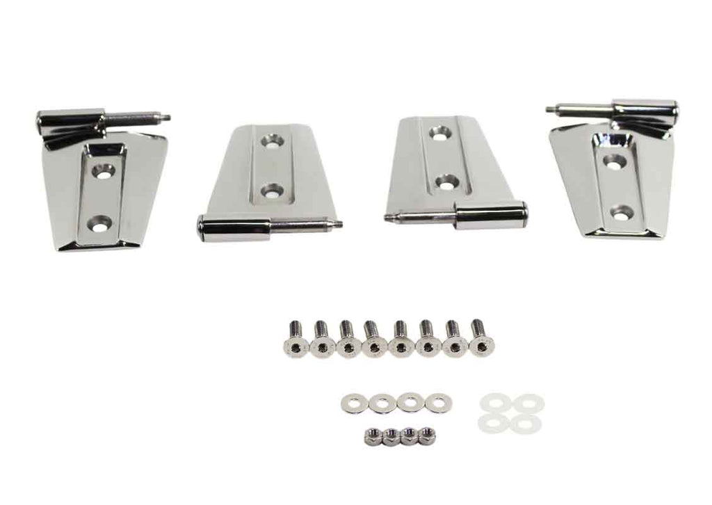 Kentrol T-304 stainless steel hinges for Jeep Wrangler JL, showcasing the polished stainless steel 