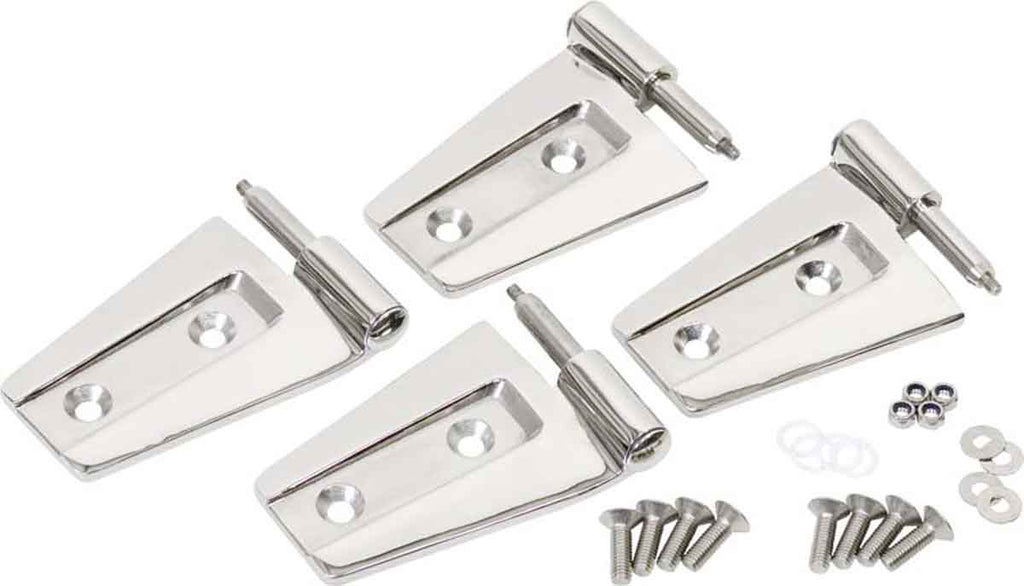 Kentrol T-304 stainless steel hinges for Jeep Wrangler JL, showcasing the polished stainless steel