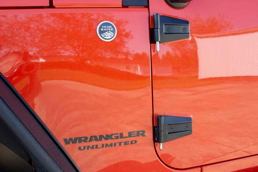 Wide angle of Kentrol Door Alignment Pins for 1997-2018 Jeep Wrangler 30716 installed to the vehicle