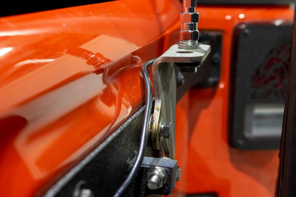Side view of Kentrol CB Antenna Mount for 2007-2018 Jeep Wrangler 30722 installed to the vehicle