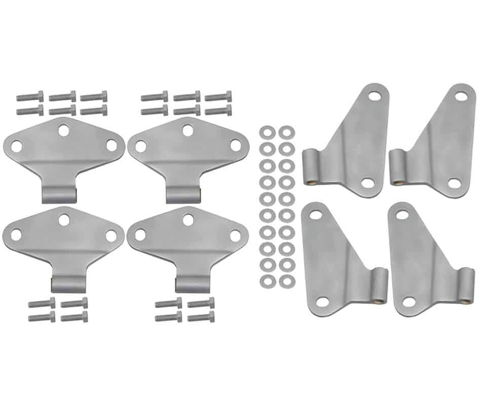 Kentrol T-304 stainless steel hinges for Jeep Wrangler JK, showcasing the sand blasted finish.