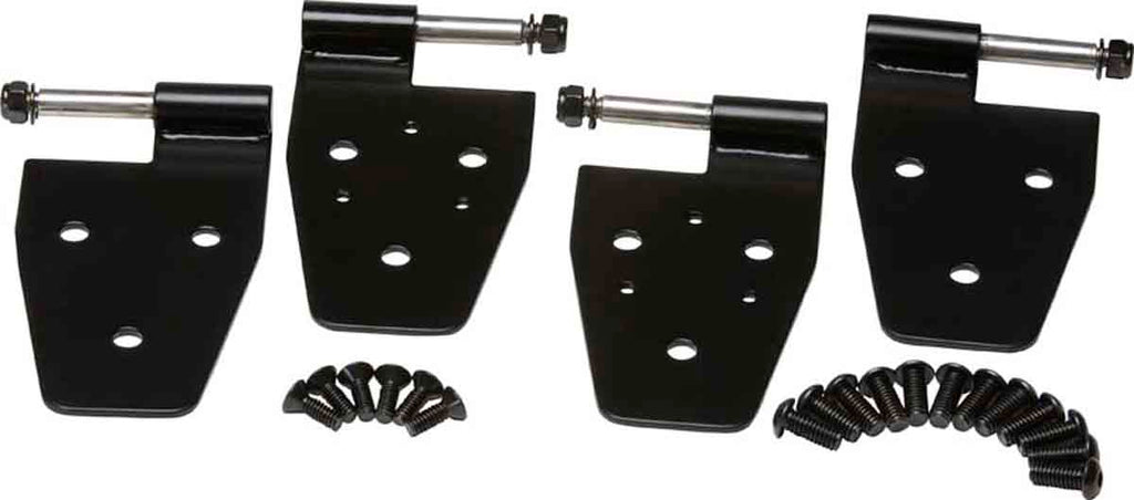 Kentrol T-304 stainless steel hinges for Jeep Wrangler YJ, showcasing the gloss black powder coat.