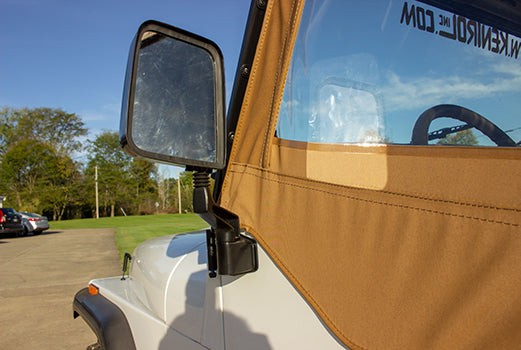 Side view of one of the Kentrol Mirrors for 1988–2006 Jeep Wrangler 50475 installed to the vehicle
