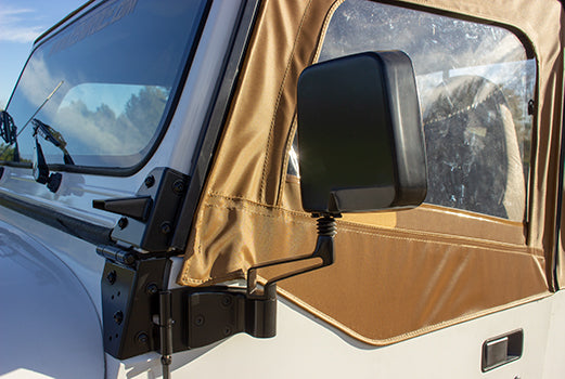 One of the Kentrol Mirrors for 1988–2006 Jeep Wrangler 50475 installed to the vehicle
