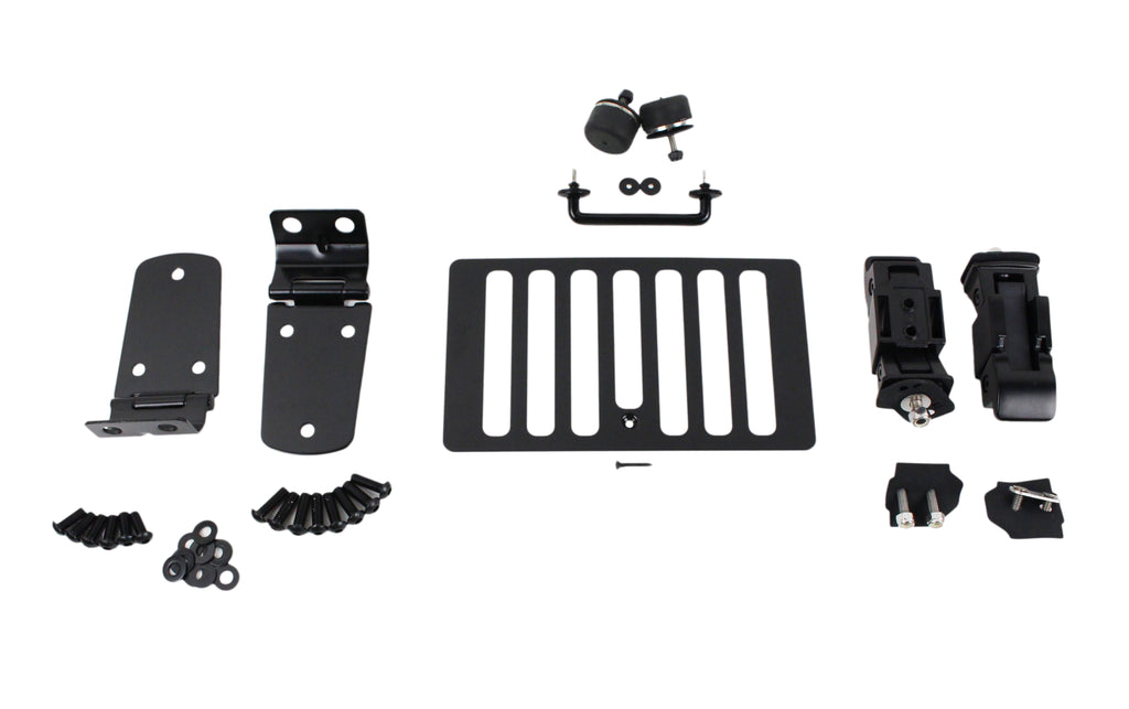 Overhead view of Kentrol Hood Kit for 1998-2006 Jeep Wrangler 50504 with included hardware