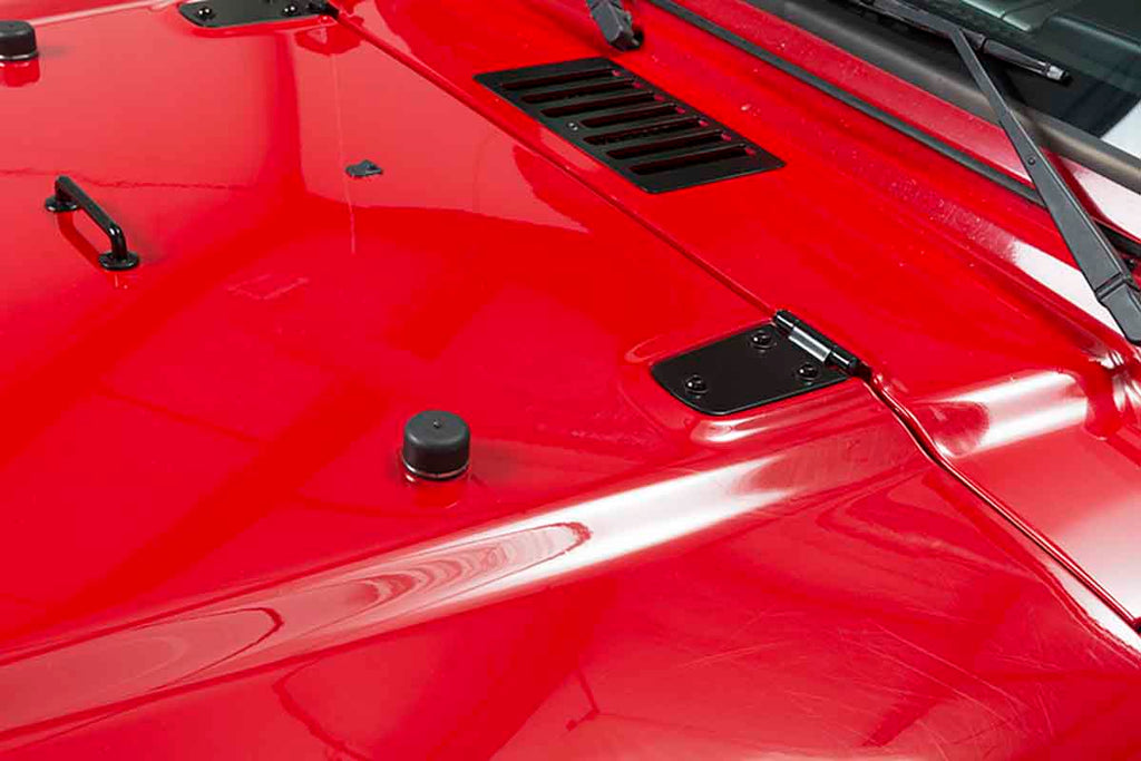 Side view of Kentrol Hood Kit for 1998-2006 Jeep Wrangler 50504 installed to the hood