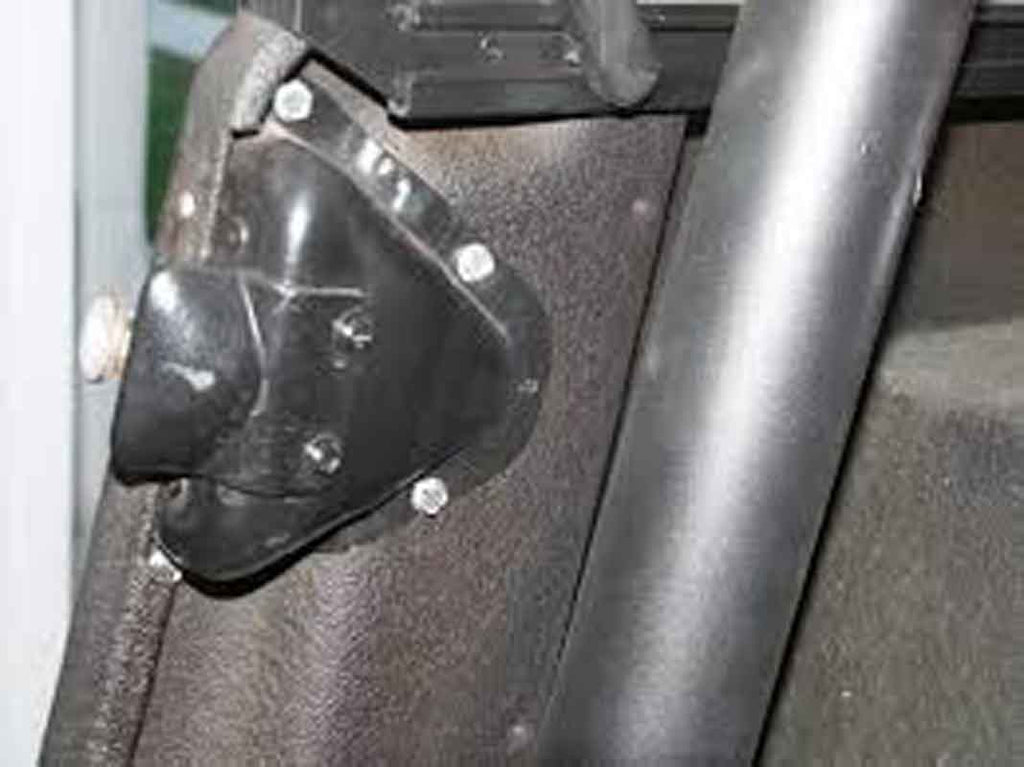 One of two Kentrol Door Latch Brackets for 1981–1995 Jeep CJ/Wrangler 50513 installed to the vehicle