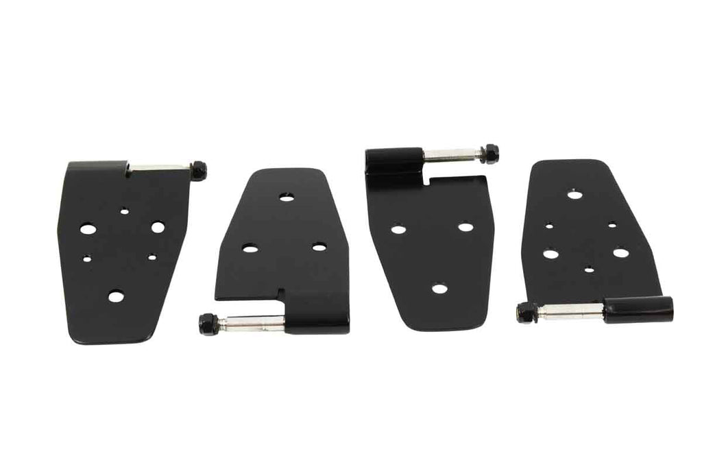 Kentrol T-304 stainless steel hinges for Jeep Wrangler TJ, showcasing the black powder coated stainless steel 