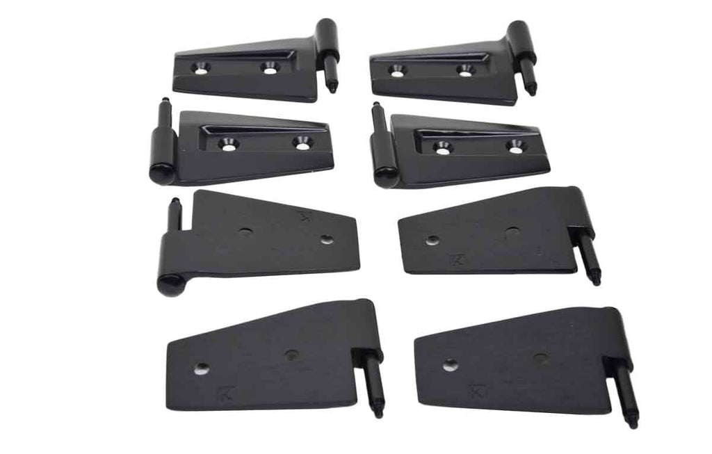 Kentrol T-304 stainless steel hinges for Jeep Wrangler JK, showcasing the textured powder coat finish.