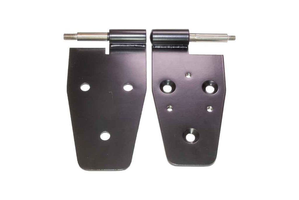 Kentrol T-304 stainless steel hinges for Jeep Wrangler TJ, showcasing the gloss Black powder coated finish.