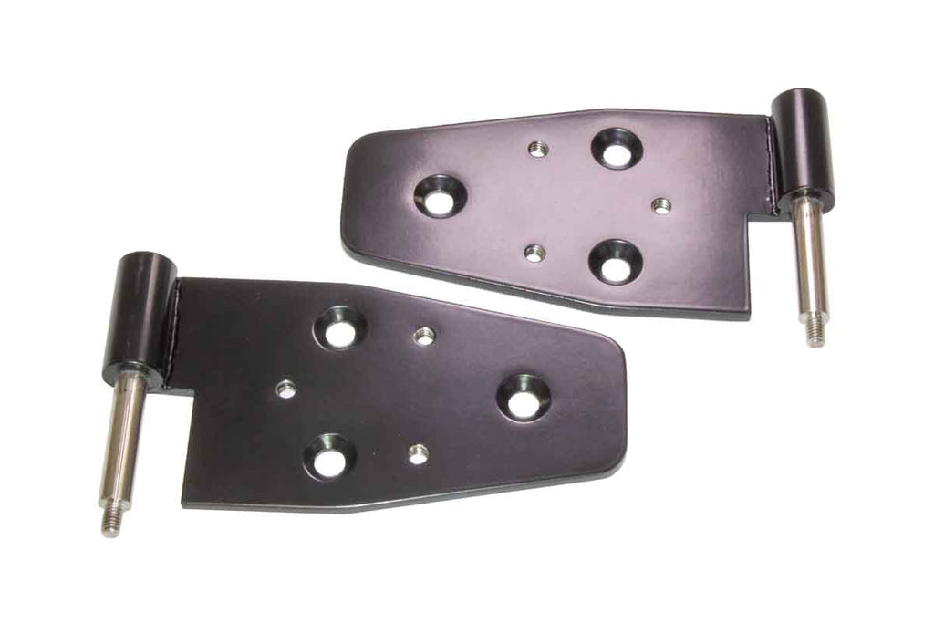 Kentrol T-304 stainless steel hinges for Jeep Wrangler TJ, showcasing the gloss Black powder coated finish.