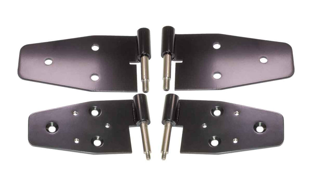 Kentrol T-304 stainless steel hinges for Jeep Wrangler TJ, showcasing the gloss Black powder coated finish.