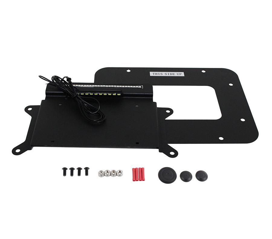 Kentrol back side license plate mount with integrated LED, designed for 2007-2018 Jeep Wrangler JK and Unlimited JKU,  includes all necessary installation hardware
