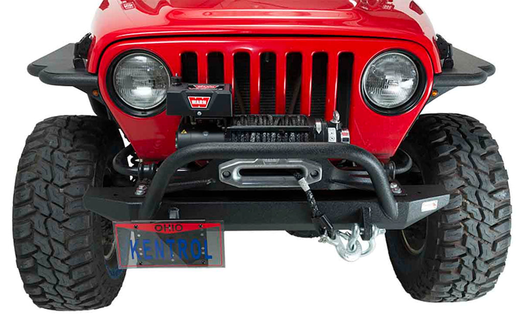 Frontal view of Kentrol Shackle Mounted License Plate Bracket 80706 installed to the front bumper