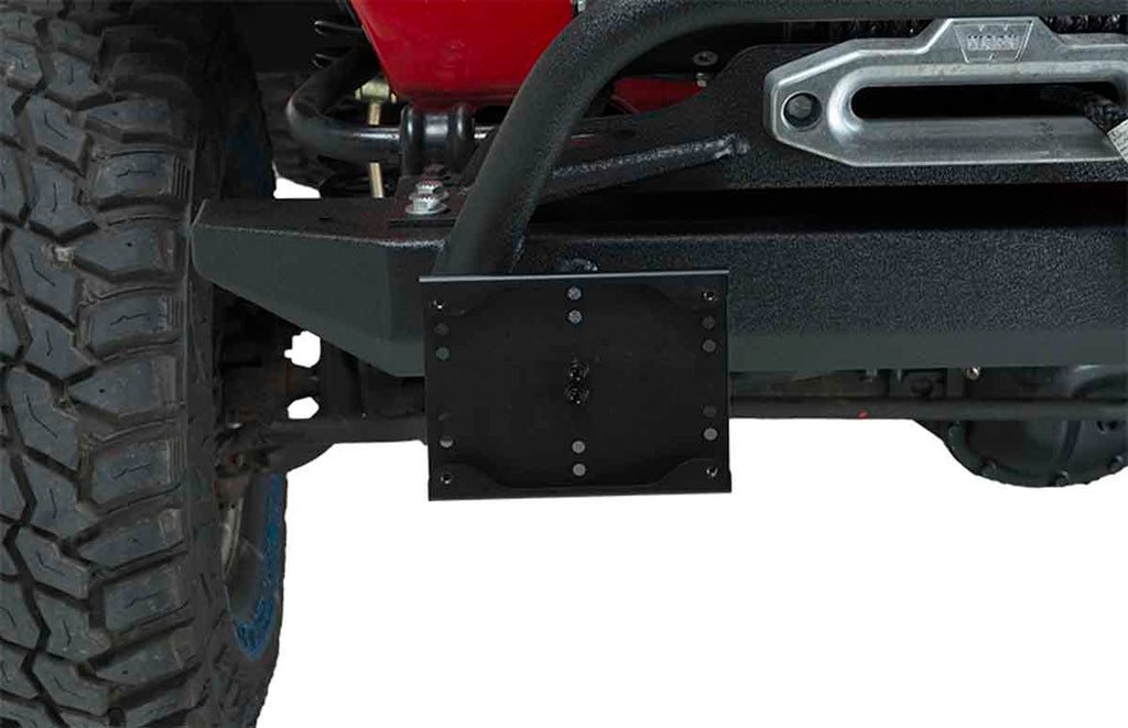 Frontal view of Kentrol Shackle Mounted License Plate Bracket 80706 installed to the front bumper
