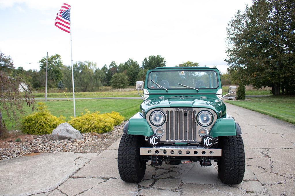Wide angle of the Kentrol Front Bumper w/holes For 1955-1986 Jeep CJ 30429 installed to the vehicle